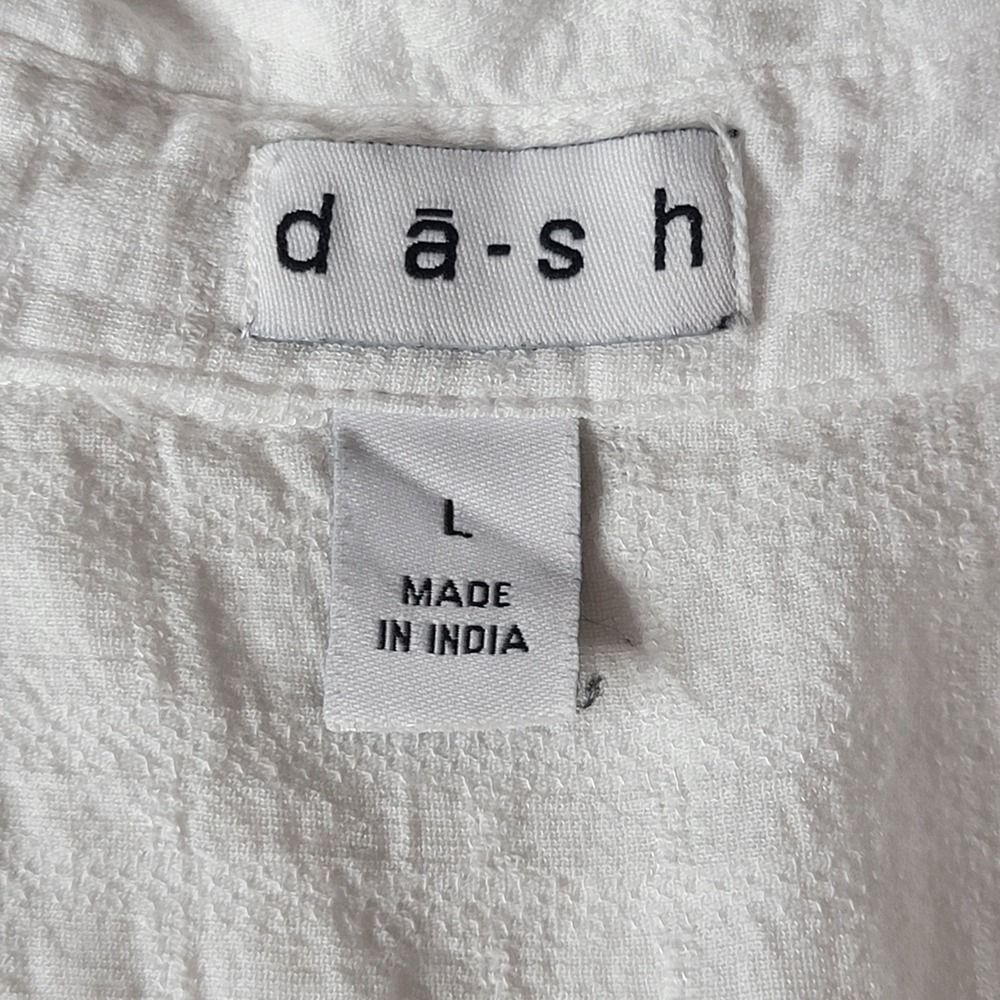 Dash Top Blouse L White Cotton Rayon Button Back Pull Over Vneck Boho Minimalist - Picture 8 of 9